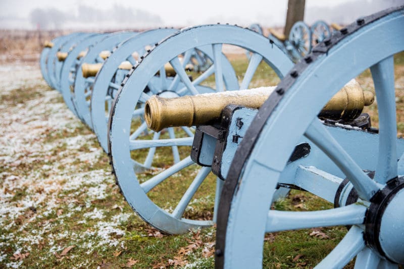 Row of Revolutionary War era cannons at Valley Forge National Historical Park.
