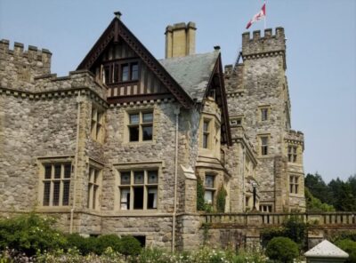 exterior of Hatley Castle in Hatley Park, Victoria, British Columbia