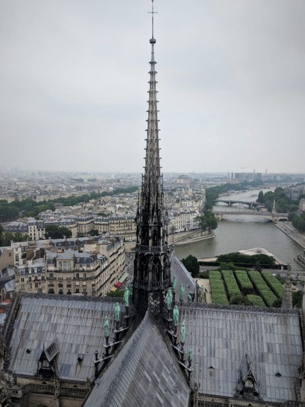 Notre Dame Cathedral - spire and roof, from the bell tower, June 2018