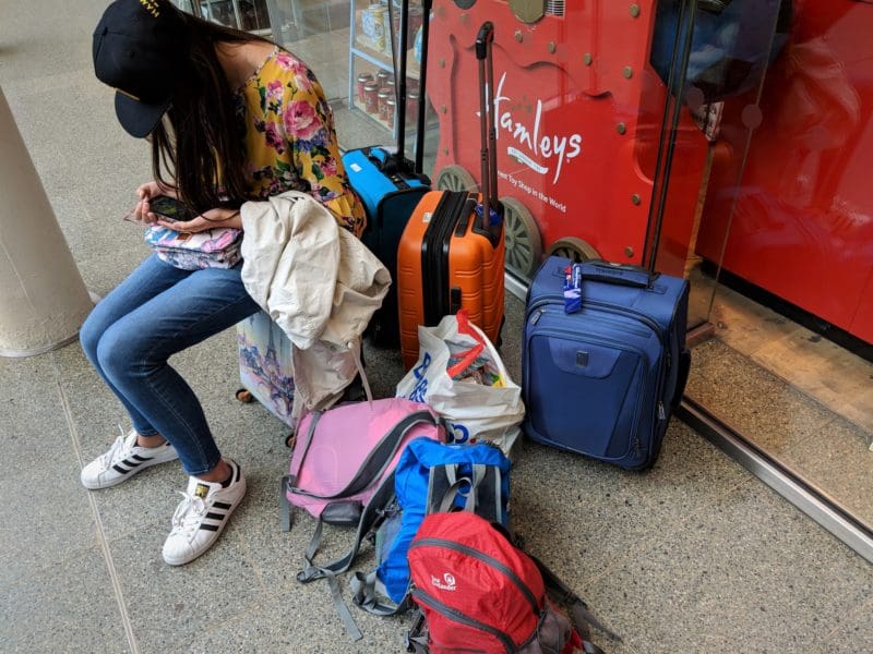Waiting for the train in London - Luggage for Europe