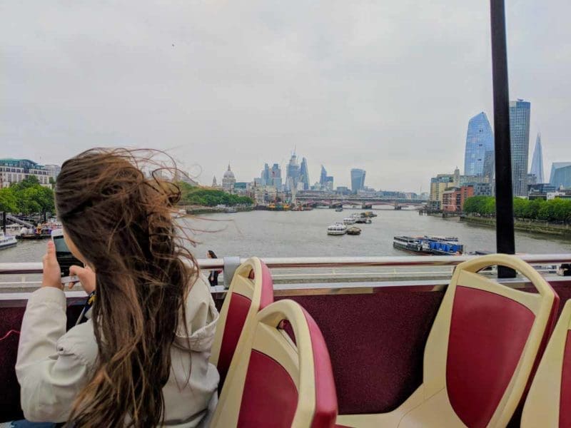 View of Thames and London from Big Bus Tour