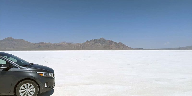 driving on Bonneville Salt Flats in Utah