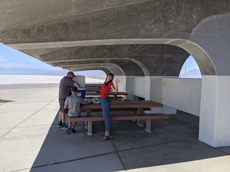 picnic area at rest stop near Bonneville Salt Flats in Utah